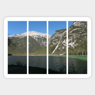 The fabulous alpine lake of Landro (Durrensee) in the Dolomites (Dobbiaco). Lovely place in the Italian Alps. Reflections in the water. Sunny spring day. Trentino Alto Adige Sticker